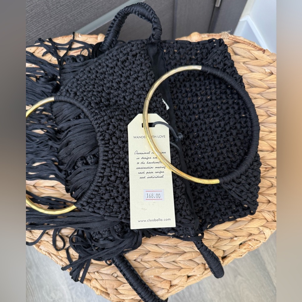Cleobella Black Woven Bag with Gold Accents